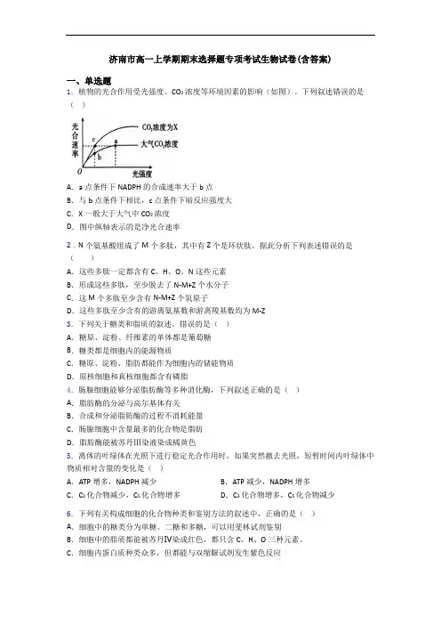 济南市高一上学期期末选择题专项考试生物试卷(含答案)