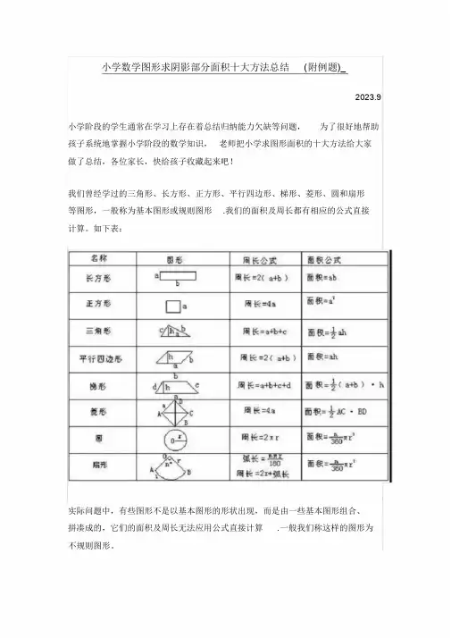 小学数学图形求阴影部分面积十大方法总结(附例题)