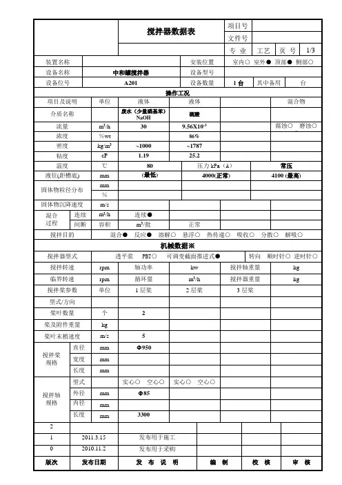 搅拌器数据表