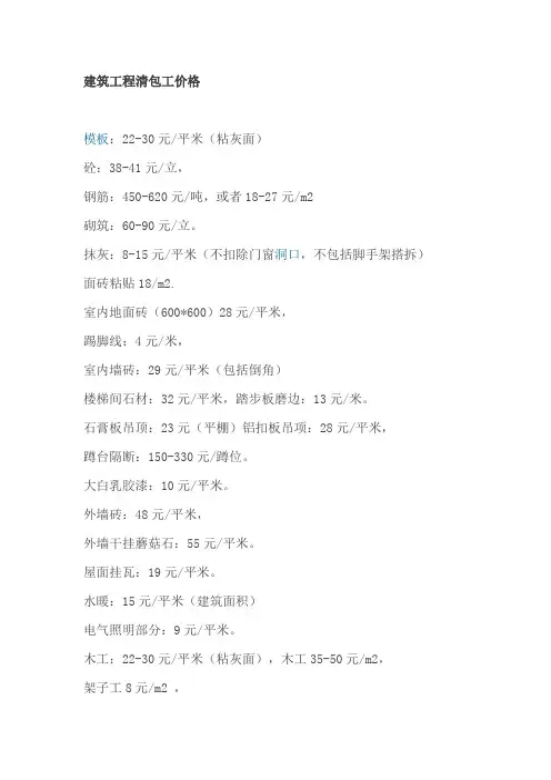 建筑工程清包价格汇总