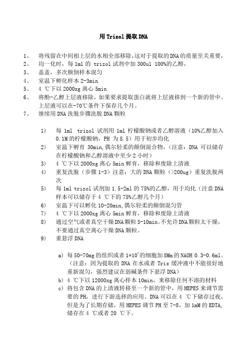 Trizol提取DNA