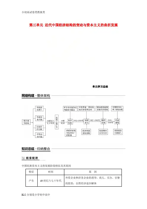 【配套K12】度高中历史第三单元近代中国经济结构的变动与资本主义的曲折发展单元学习总结学案