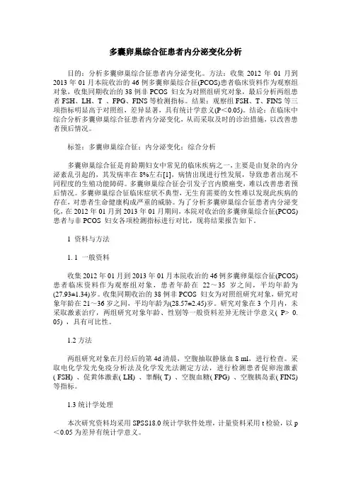 多囊卵巢综合征患者内分泌变化分析