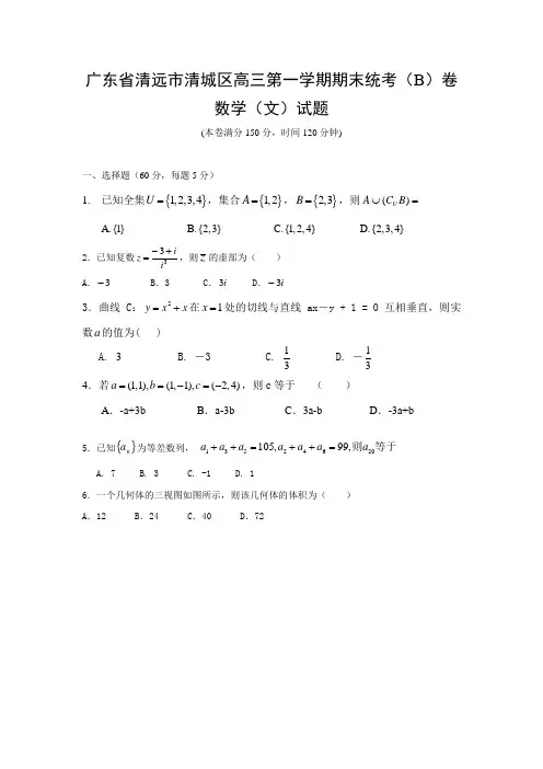 广东省清远市清城区高三上学期期末考试B卷数学(文)试题 Word版含答案