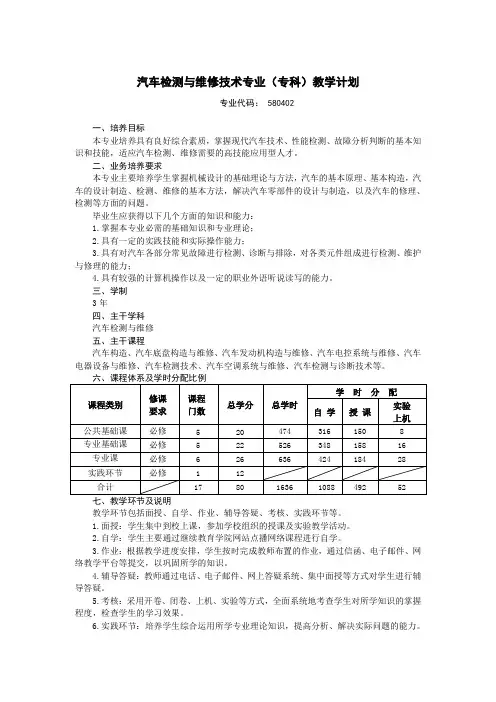 专业专科或专科起点本科培养计划