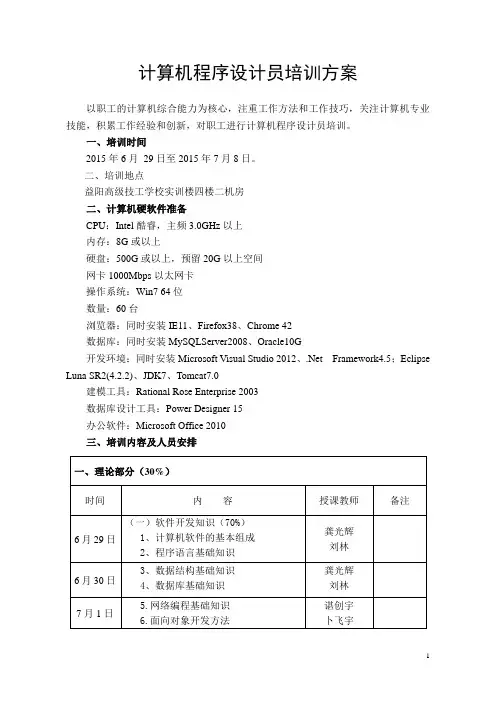 计算机程序设计员培训方案