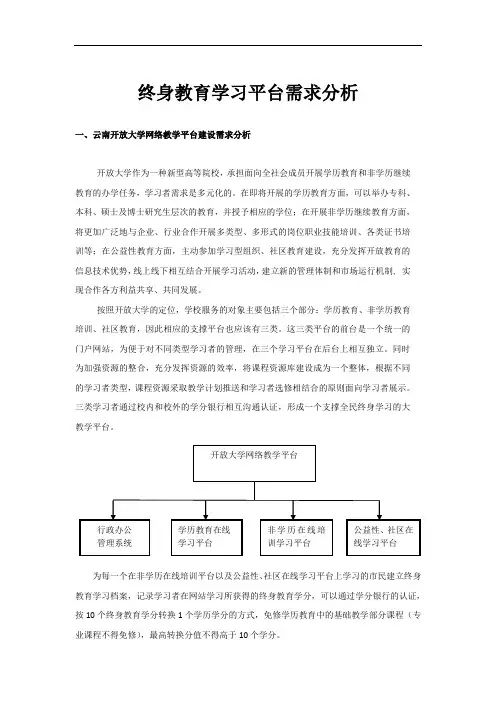云南开放大学终身教育_学习平台需求分析