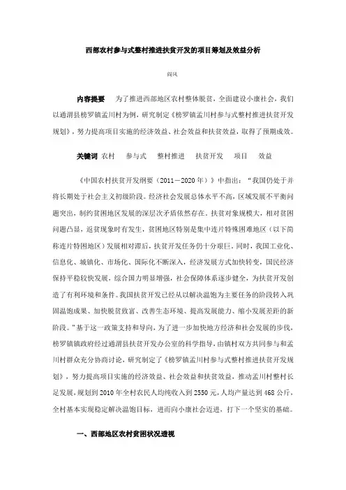 西部农村参与式整村推进扶贫开发的项目筹划及效益分析