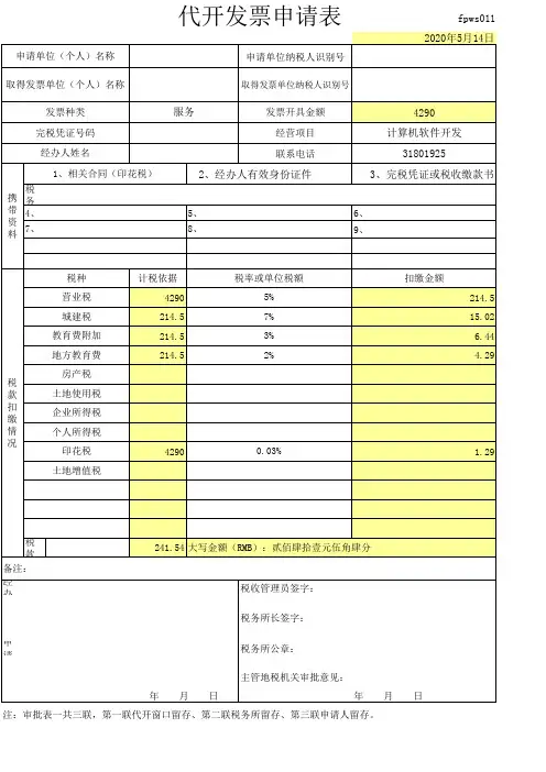 发票审批表金额部分自动计算