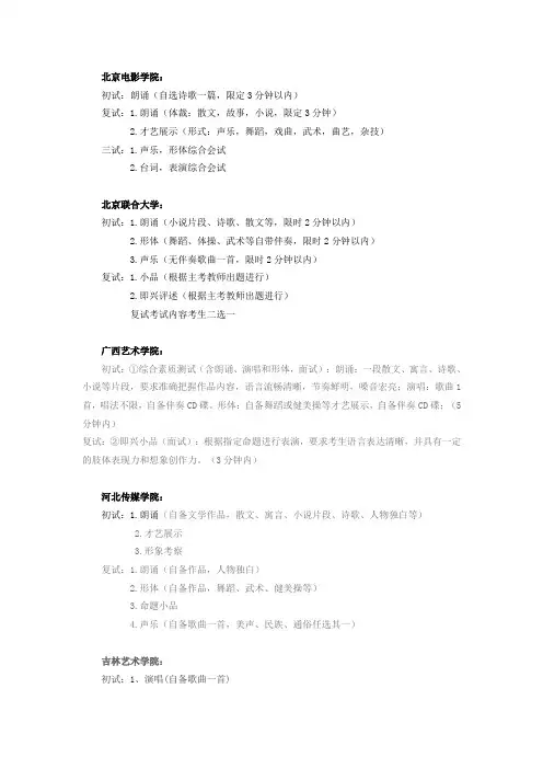 各院校表演专业考试内容