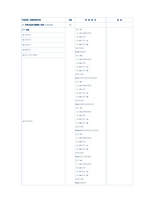 中山大学化学与化学工程学院考试科目