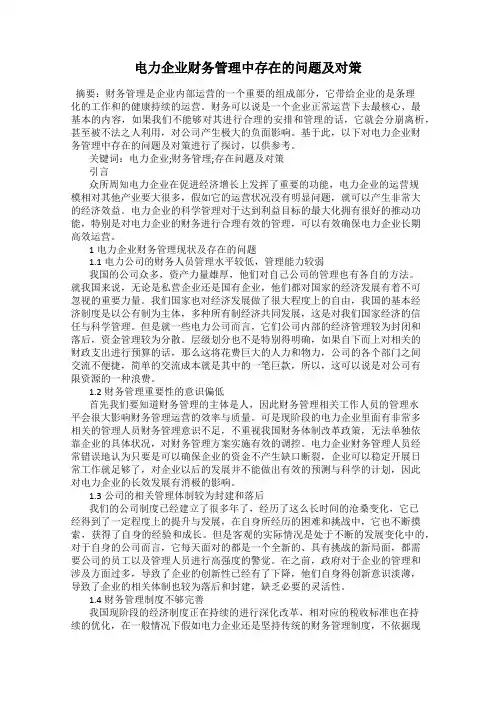 电力企业财务管理中存在的问题及对策