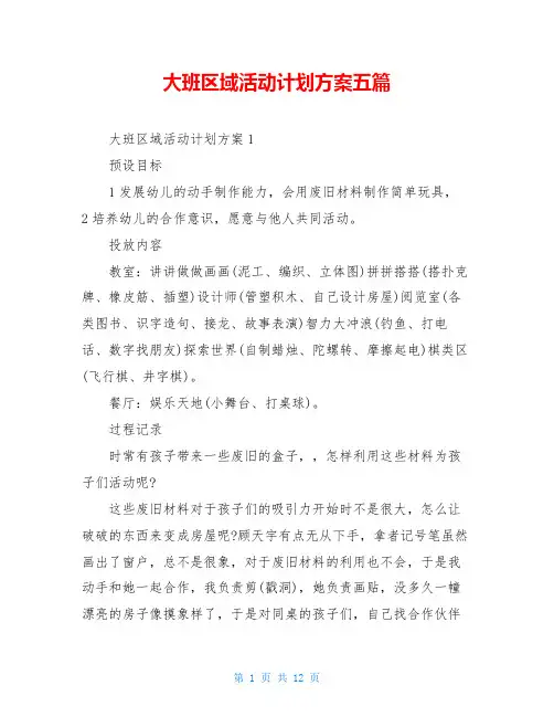 大班区域活动计划方案五篇