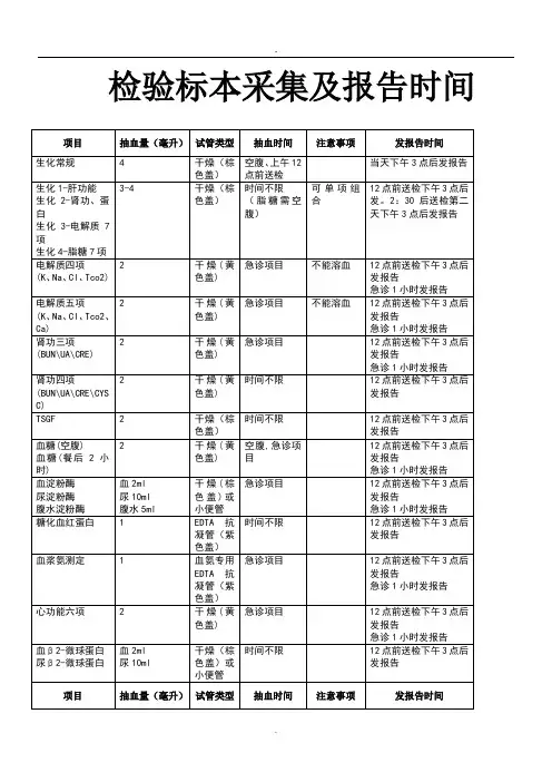 检验标本采集及报告时间抽血指南