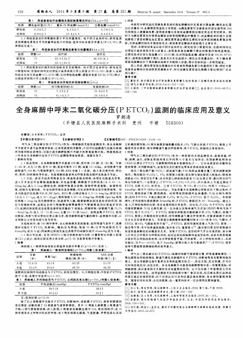 全身麻醉中呼末二氧化碳分压(PETCO2)监测的临床应用及意义