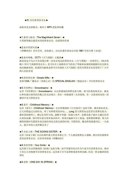 51首经典背景音乐