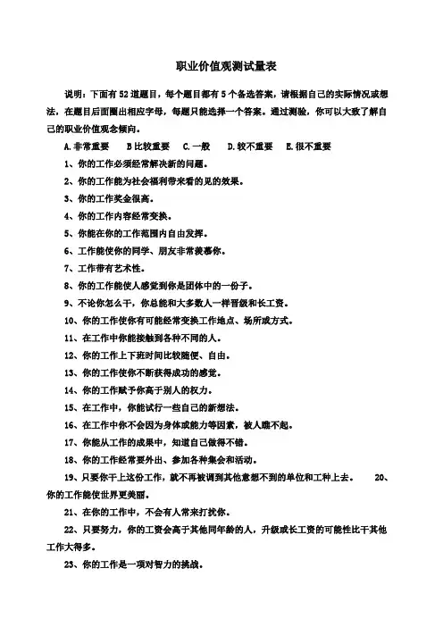 职业价值观测试量表