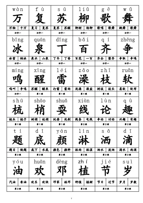 一年级语文下册生字卡片—打印格式课件