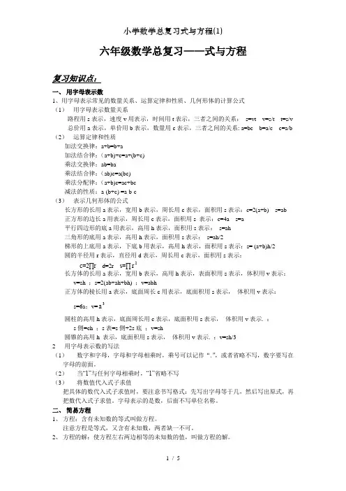 小学数学总复习式与方程(1)