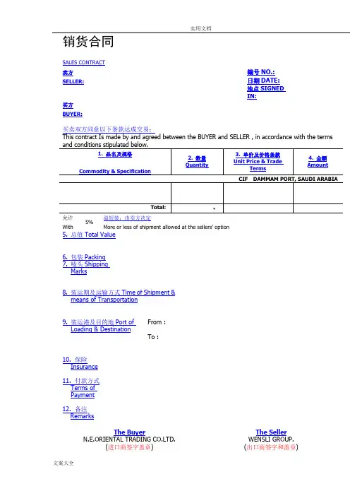 外贸进出口全套单据