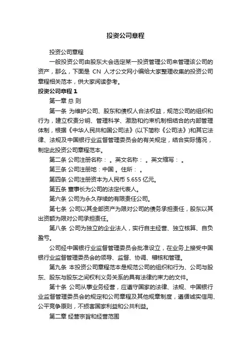 投资公司章程