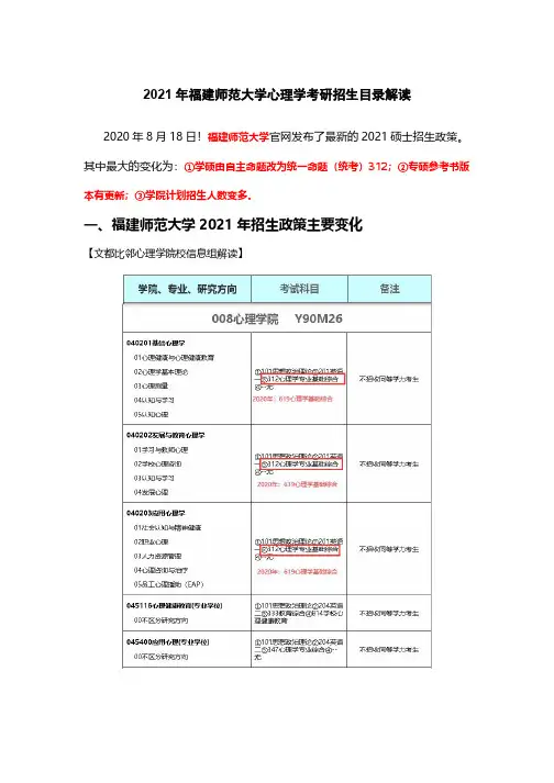 2021年福建师范大学心理学考研招生专业目录解读