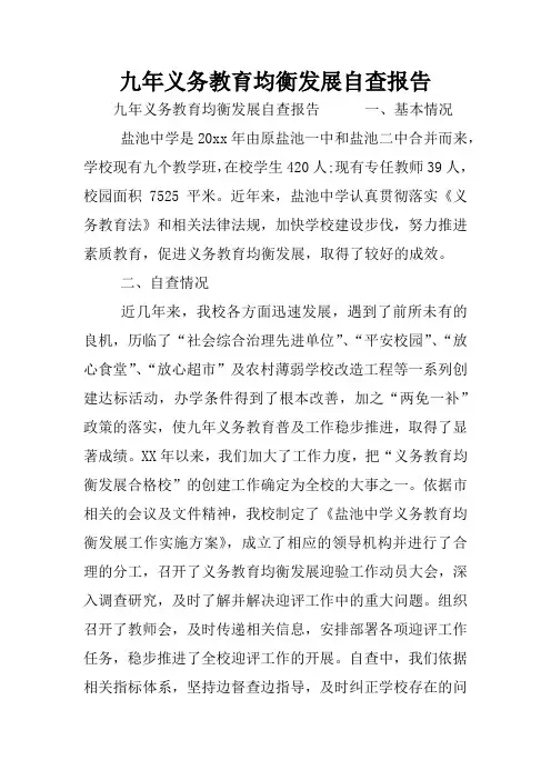 九年义务教育均衡发展自查报告