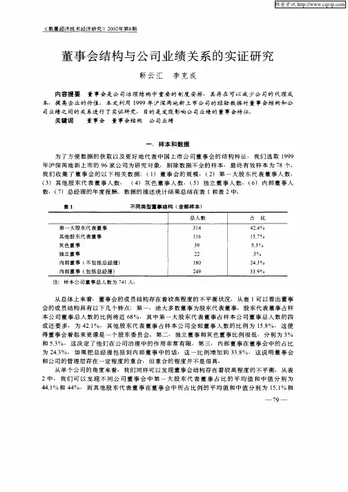 董事会结构与公司业绩关系的实证研究
