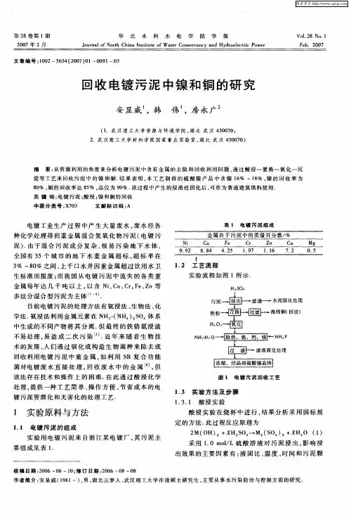 回收电镀污泥中镍和铜的研究