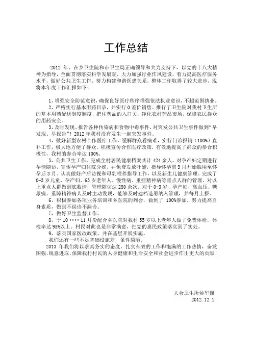 2012乡村医生工作总结