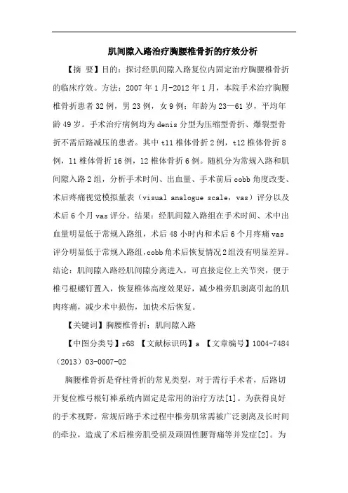 肌间隙入路治疗胸腰椎骨折疗效分析