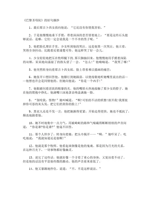 《巴黎圣母院》的好句摘抄