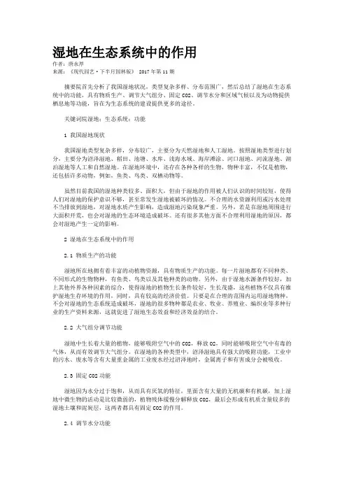 湿地在生态系统中的作用