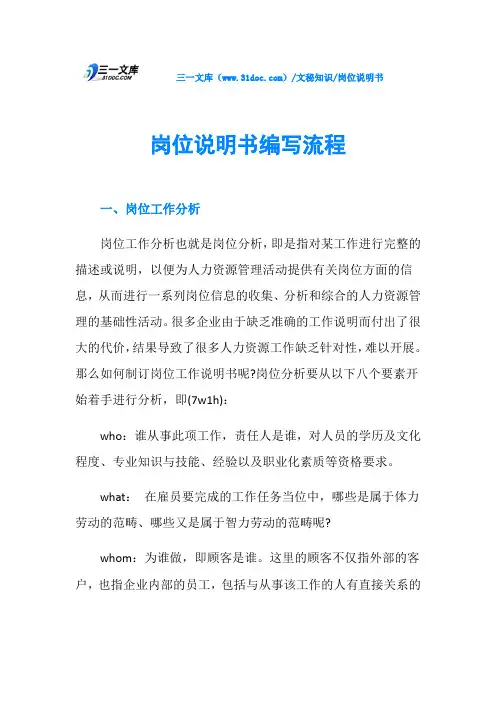 岗位说明书编写流程