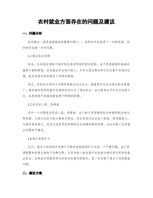 农村就业方面存在的问题及建议