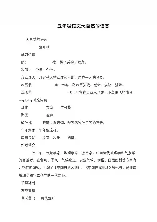 五年级语文大自然的语言