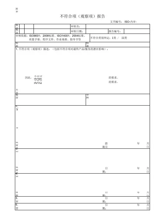 不符合项(观察项)报告