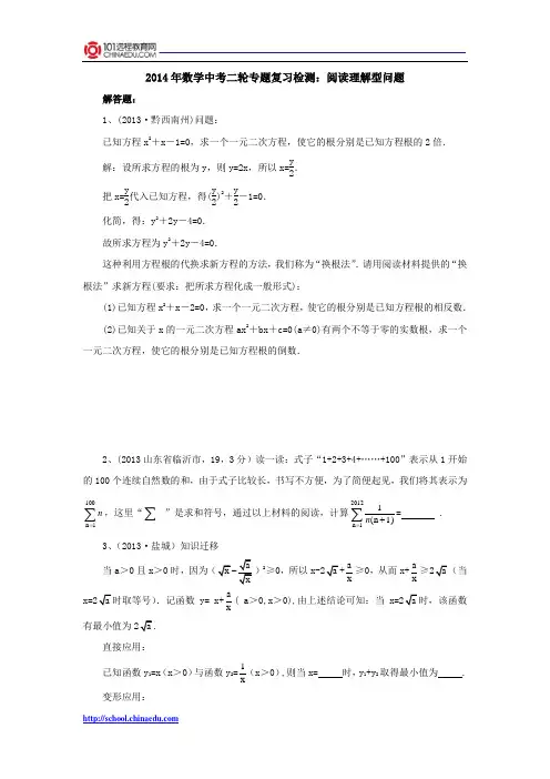 2014年数学中考二轮专题复习检测：阅读理解型问题