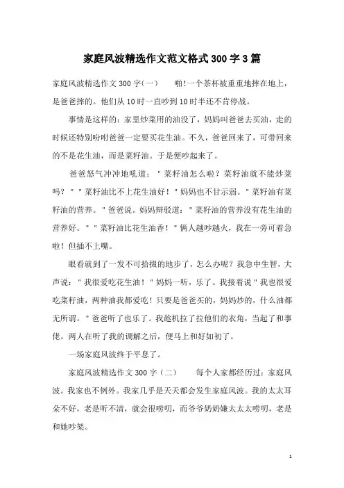 家庭风波精选作文范文格式300字3篇