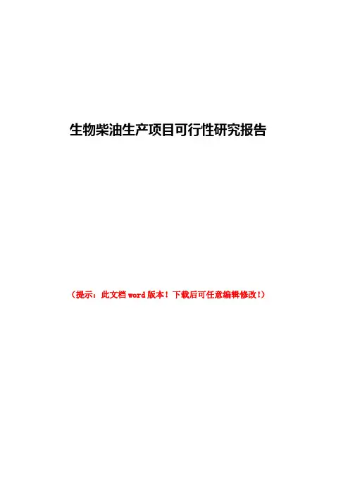 生物柴油生产项目可行性研究报告word版本