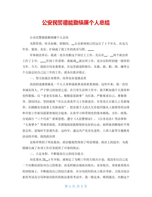 公安民警德能勤绩廉个人总结