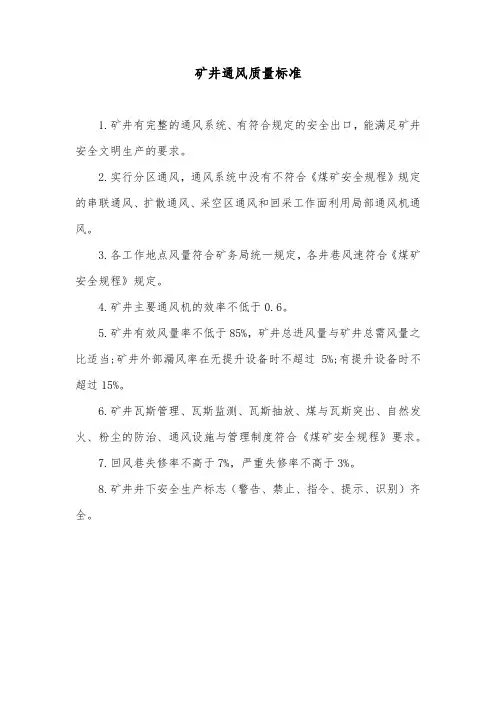 矿井通风质量标准