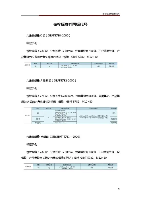 螺栓标准件国标代号