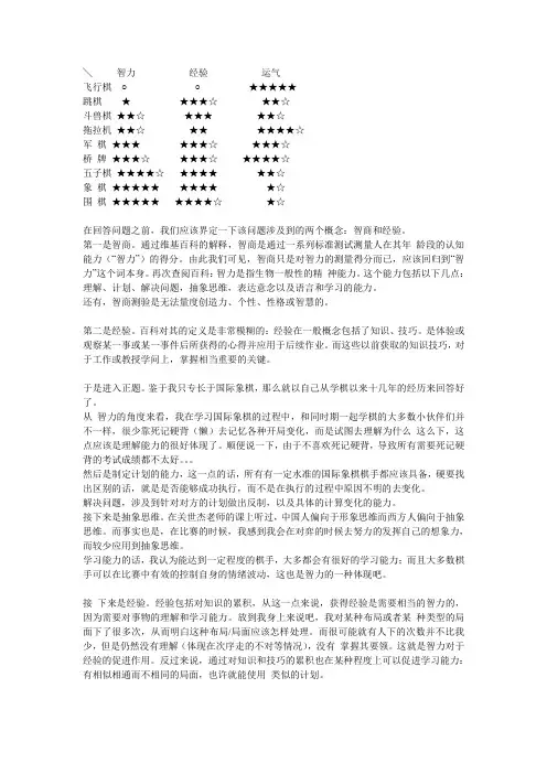 棋类运动是靠经验还是靠智力
