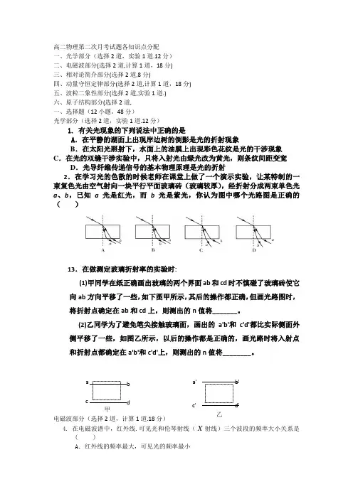 高二物理第二次月考试题各知识点分配