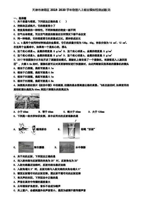 天津市津南区2019-2020学年物理八上期末模拟检测试题(3)