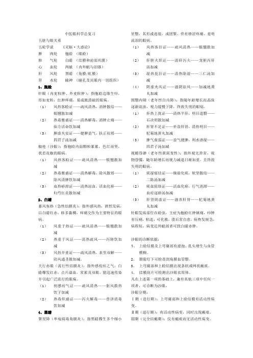 中医全科考试----中医眼科学重点