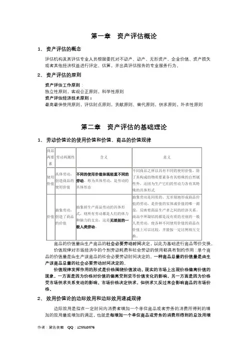 资产评估基础复习提纲