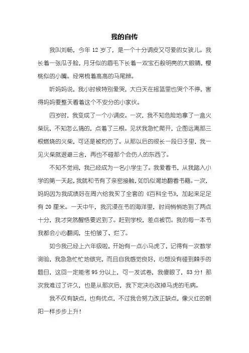 六年级作文：我的自传作文500字