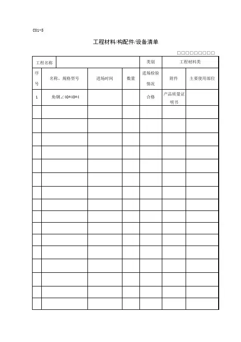 工程材料构配件设备清单